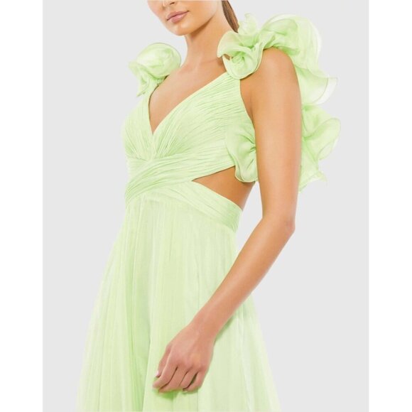 Mac Duggal Size 8 Green 67911 Ruffled Tiered Cut Out Chiffon Gown Dress Prom New - Picture 2 of 10